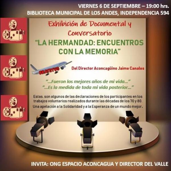 LOS ANDES: Exhibirán documental y conversatorio “La Hermandad: encuentros con la memoria” de destacado director Aconcaguino