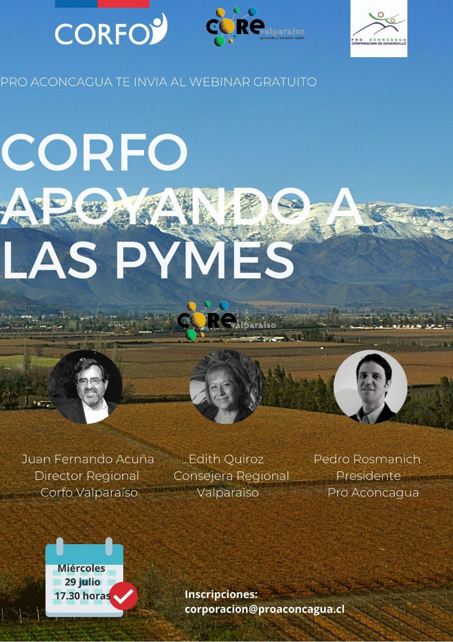 ACONCAGUA: Pro Aconcagua invita a participar en conferencia en línea donde Corfo dará a conocer sus programas de financiamiento para la reactivación económica