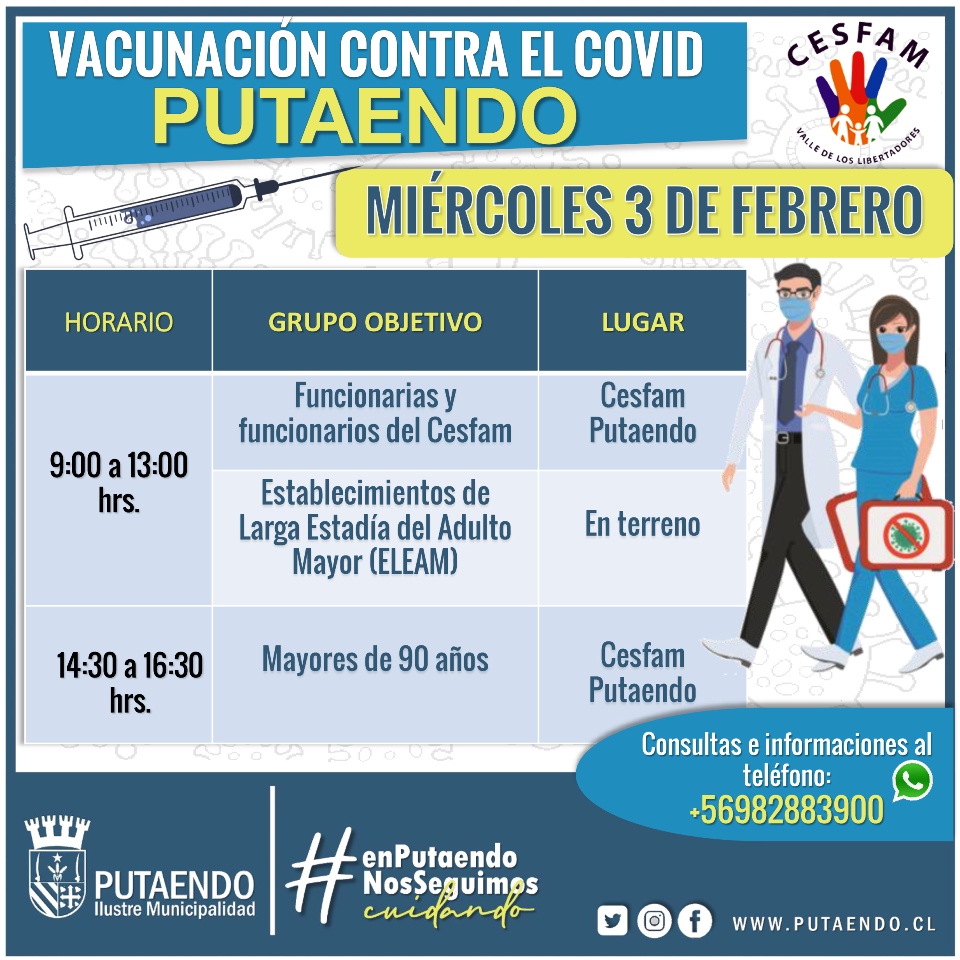 PUTAENDO: Cesfam inicia proceso de vacunación contra el Covid19 inoculando a funcionarios de salud primaria  y a adultos mayores de 90 años