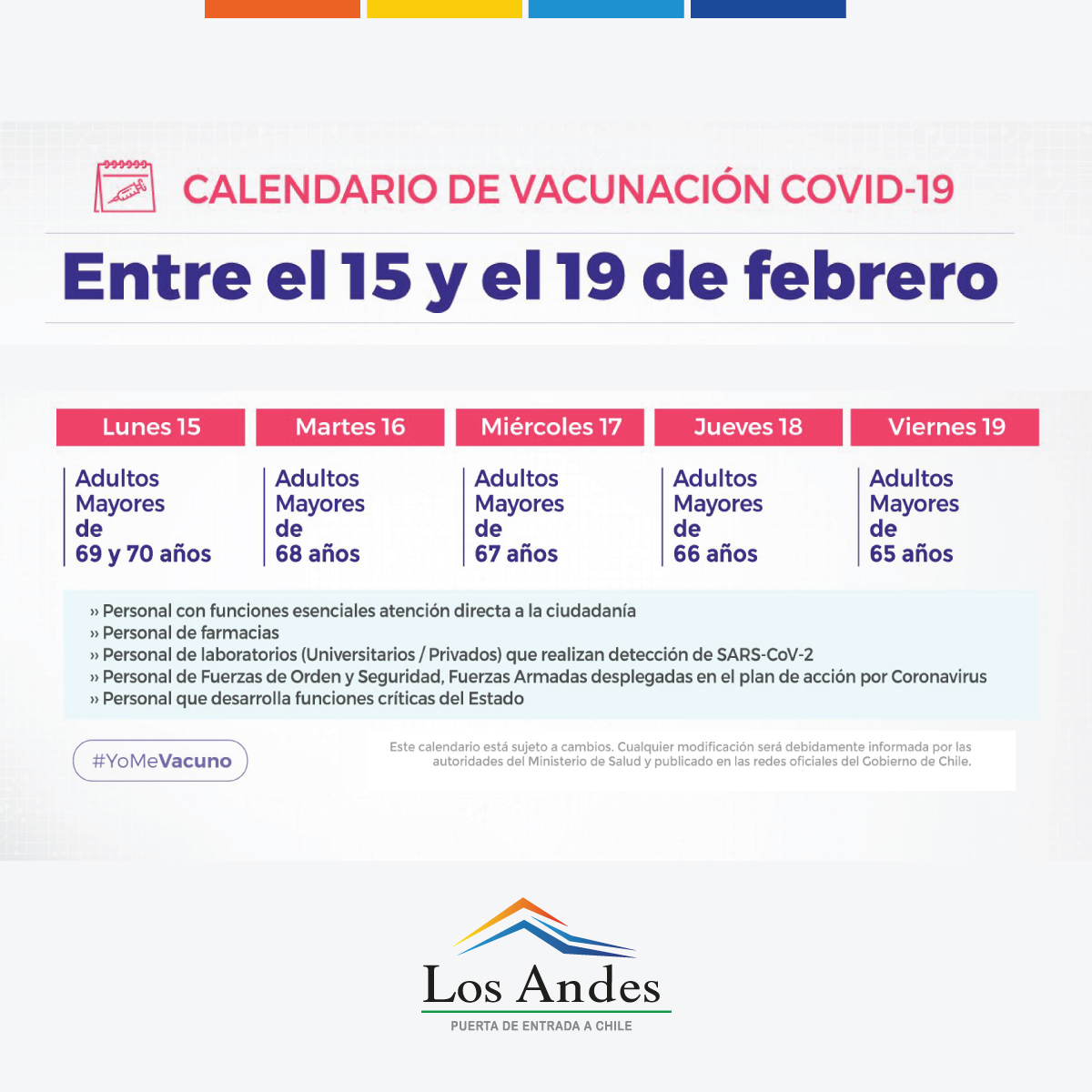 LOS ANDES: A partir del lunes 15 de febrero se modifican algunos puntos de vacunación en la comuna