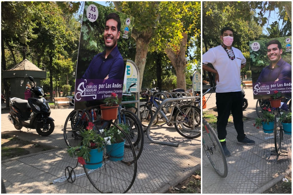 LOS ANDES: La campaña en base a bicicletas recicladas del candidato a concejal Carlos Aguilar