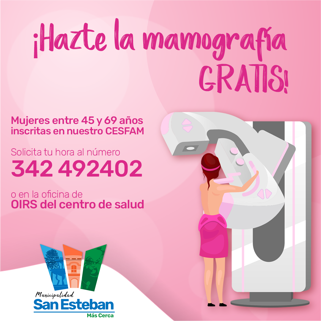 SAN ESTEBAN: Municipio invita a mujeres de la comuna a realizarse el examen de mamografía gratis