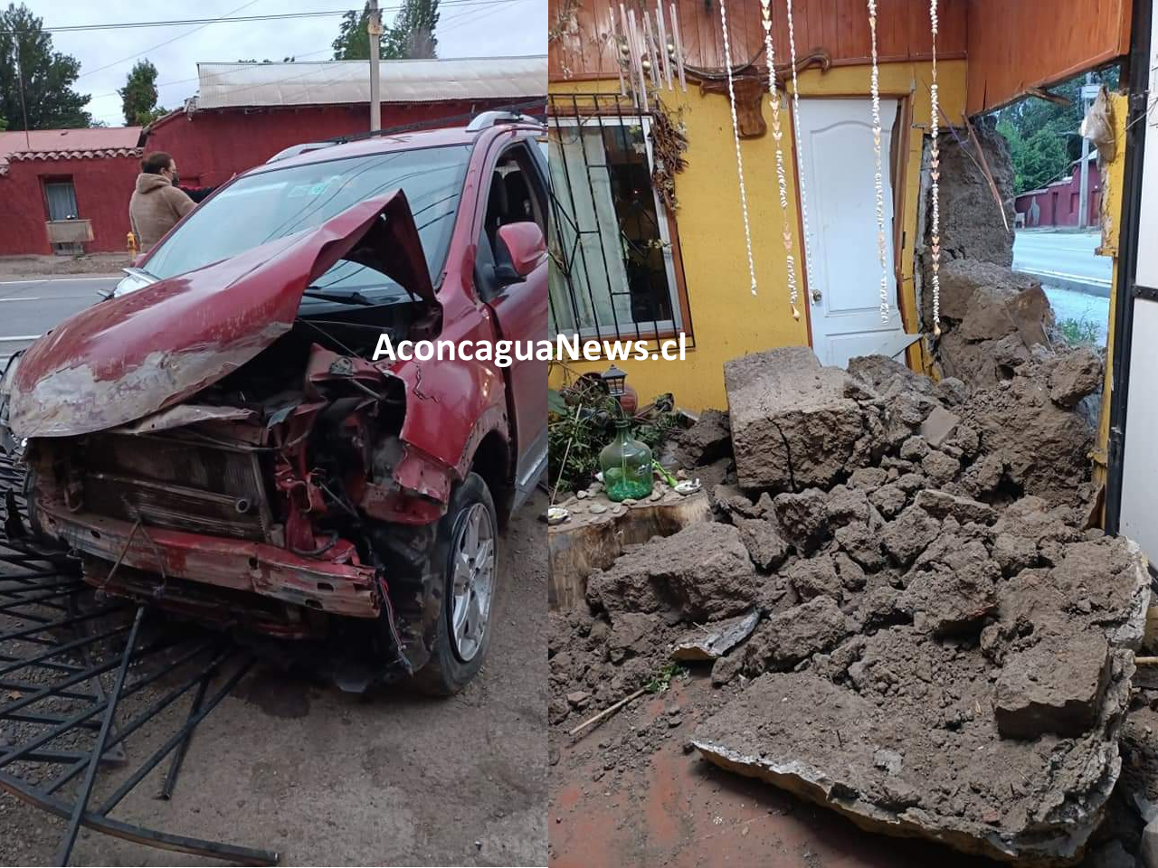 CALLE LARGA: Automóvil choca una casa y derriba pesado muro de adobe en paradero 17