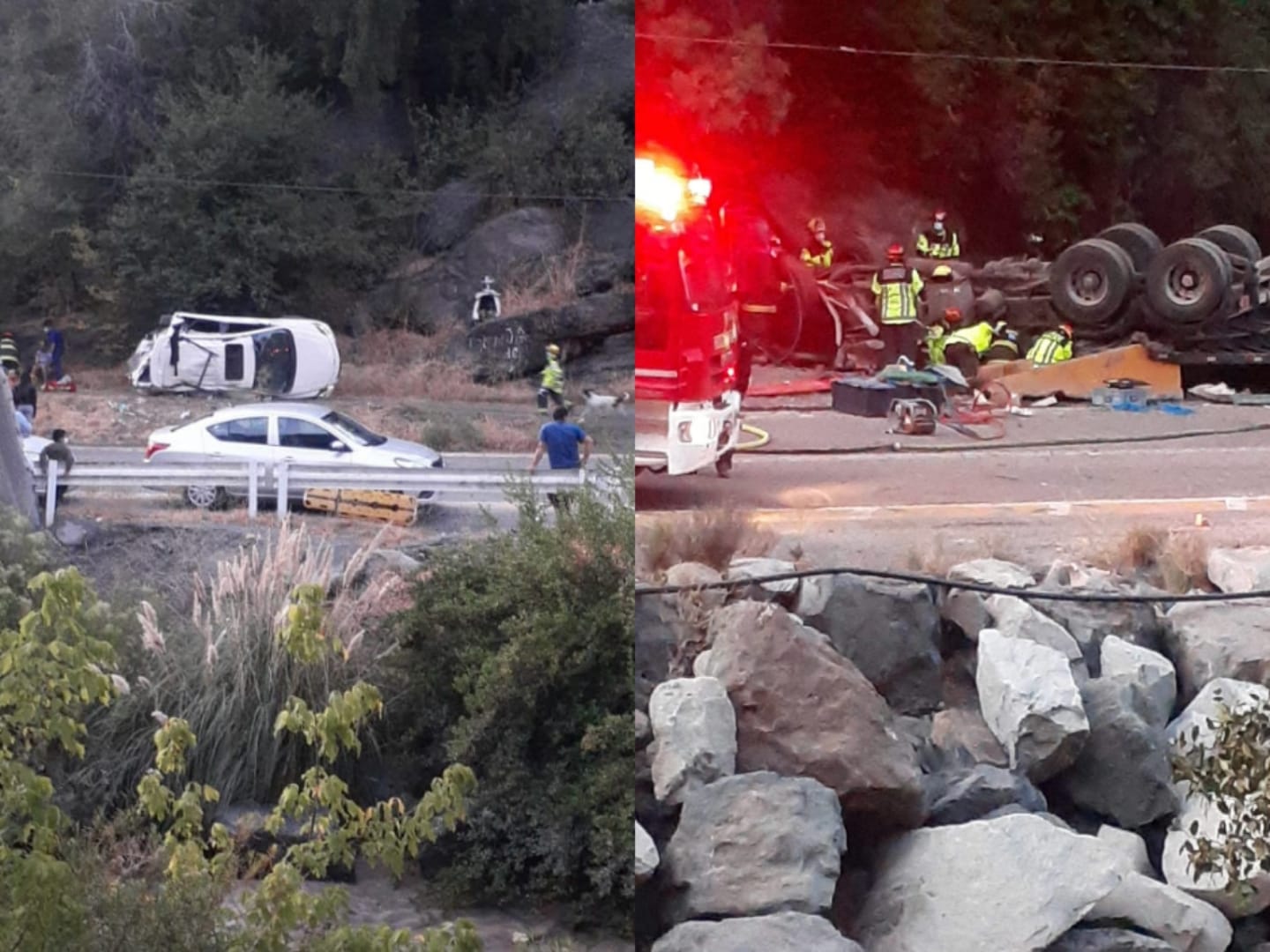 LOS ANDES: Bomberos informa choque de camión con automóvil «6 personas lesionadas de diversa consideración»