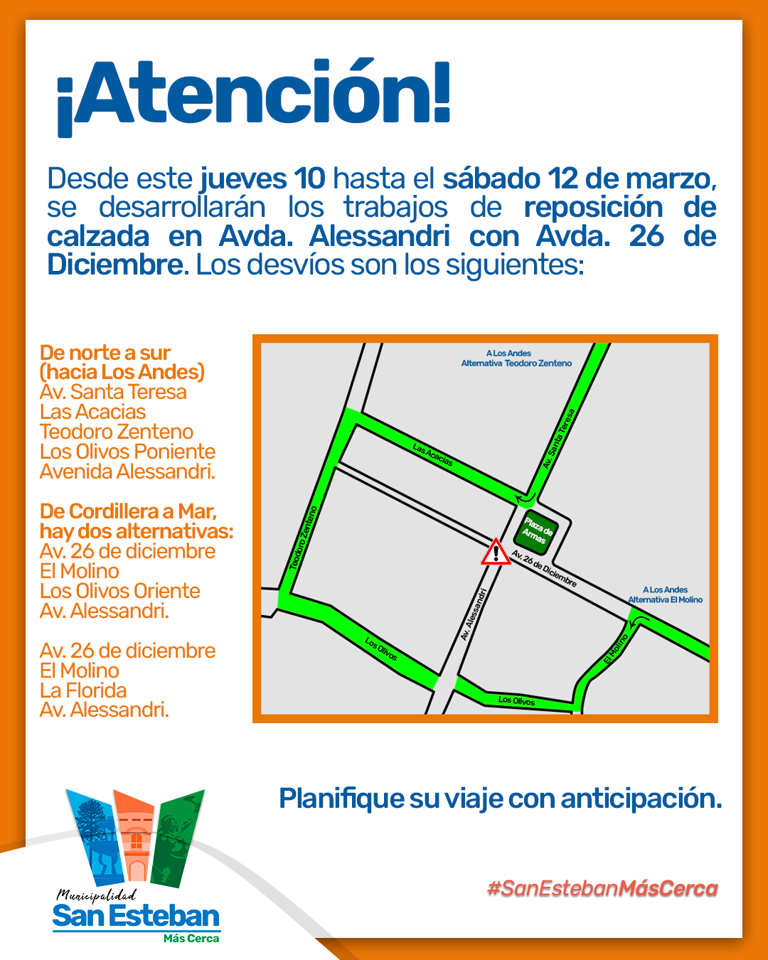 SAN ESTEBAN: Este jueves iniciarán los trabajos para renovar calzada en intersección de Avenidas Alessandri y 26 de diciembre en San Esteban