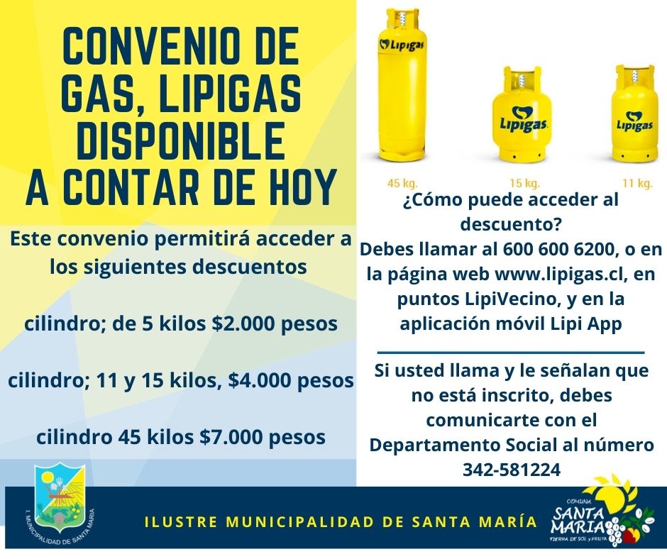 SANTA MARÍA:  Santamarianos y Santamarianas, podrán acceder desde hoy a descuento en la compra de gas