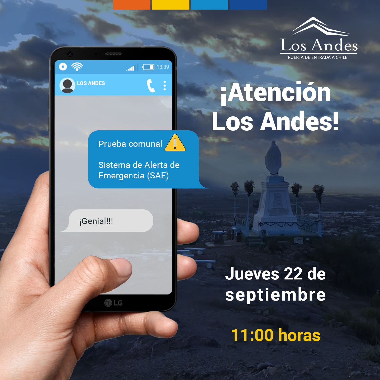 LOS ANDES: Mañana se realizará una prueba del Sistema de Alerta de Emergencia (SAE) en Los Andes