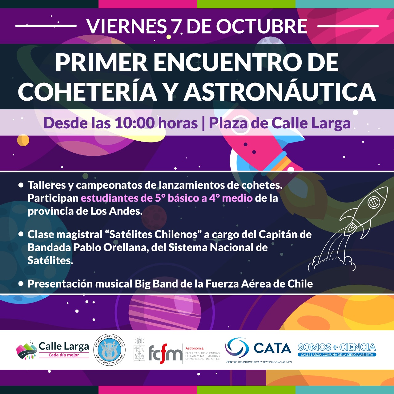 CALLE LARGA: Primer Encuentro de Cohetería y Astronáutica se realizará este viernes en Calle Larga