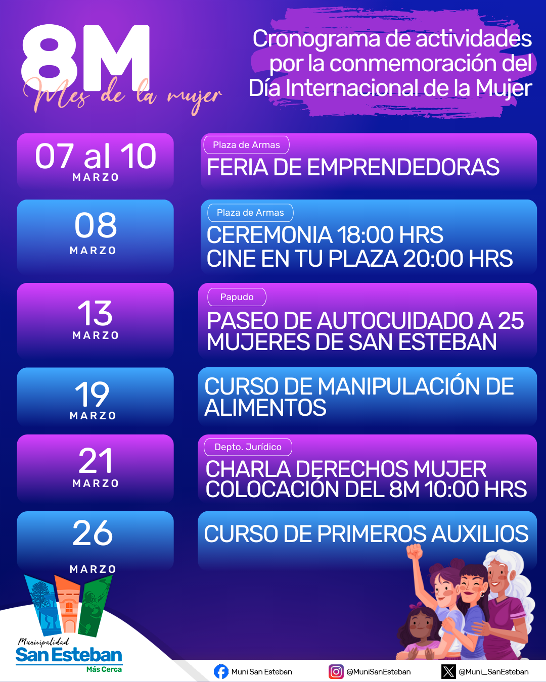 SAN ESTEBAN: Con un calendario cargado de actividad, la Municipalidad de San Esteban conmemorará el mes de la mujer
