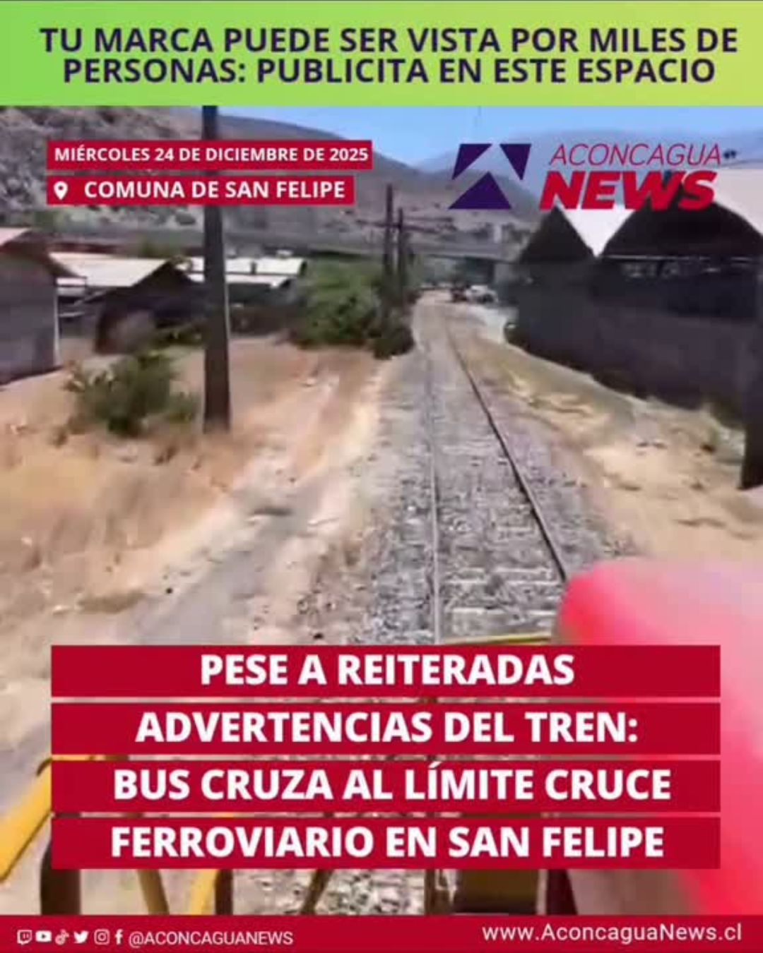 SAN FELIPE: [VIDEO] Pese a reiteradas advertencias del tren: bus cruza al límite cruce ferroviario en San Felipe