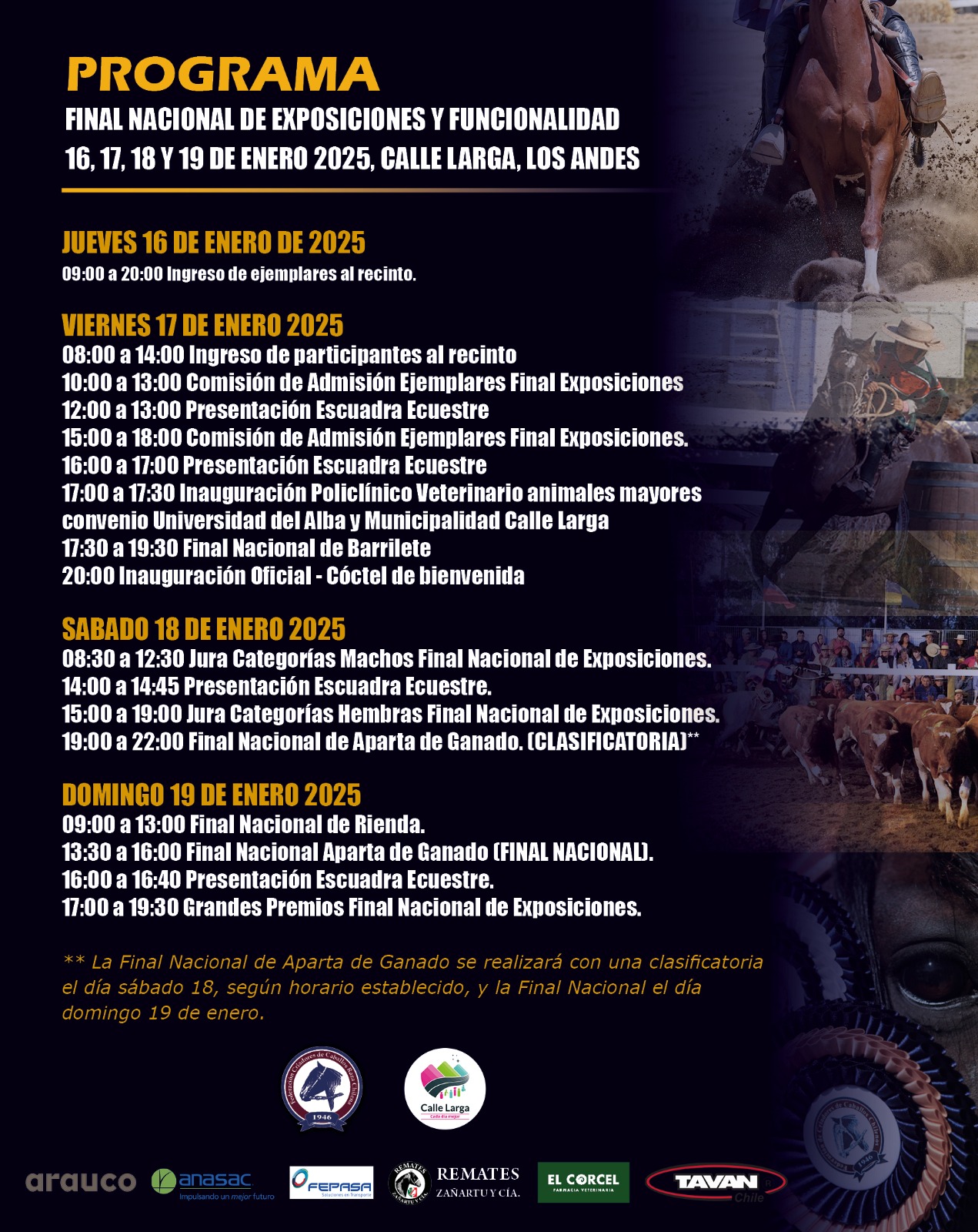CALLE LARGA: Este viernes comienza en Calle Larga la Final Nacional de Exposiciones y Pruebas Funcionales de la Federación Criadores de Caballos Raza Chilena 2 CALLE LARGA: Este viernes comienza en Calle Larga la Final Nacional de Exposiciones y Pruebas Funcionales de la Federación Criadores de Caballos Raza Chilena