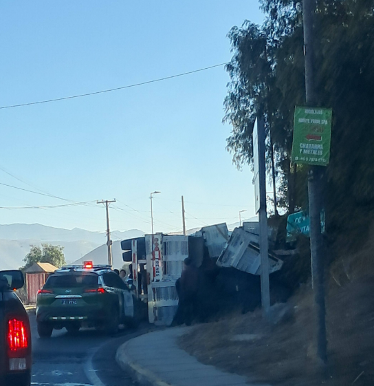 PUTAENDO: Se reporta volcamiento de acoplado de camión con uva en sector puente 21 de mayo