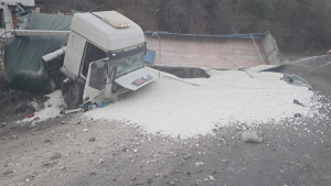 LOS ANDES: Camión volcó cerca de la Escuela de Alta Montaña y provoca congestión vehicular en el Camino Internacional