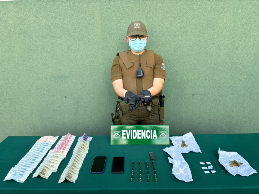 SAN FELIPE: Dos detenidos tras fiscalización en sector de Toma Yevide: incautaron arma, municiones, cocaína y marihuana